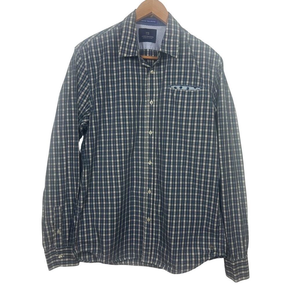 Scotch & Soda Men’s Large Plaid Button Front Shirt Business Casual Cotton